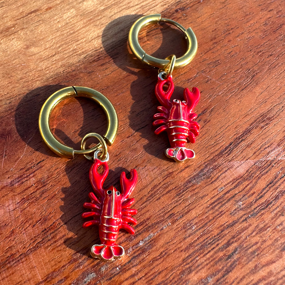 🦞 Lobster Coastal ✨ Detachable Enamel Charm Hoop Earrings