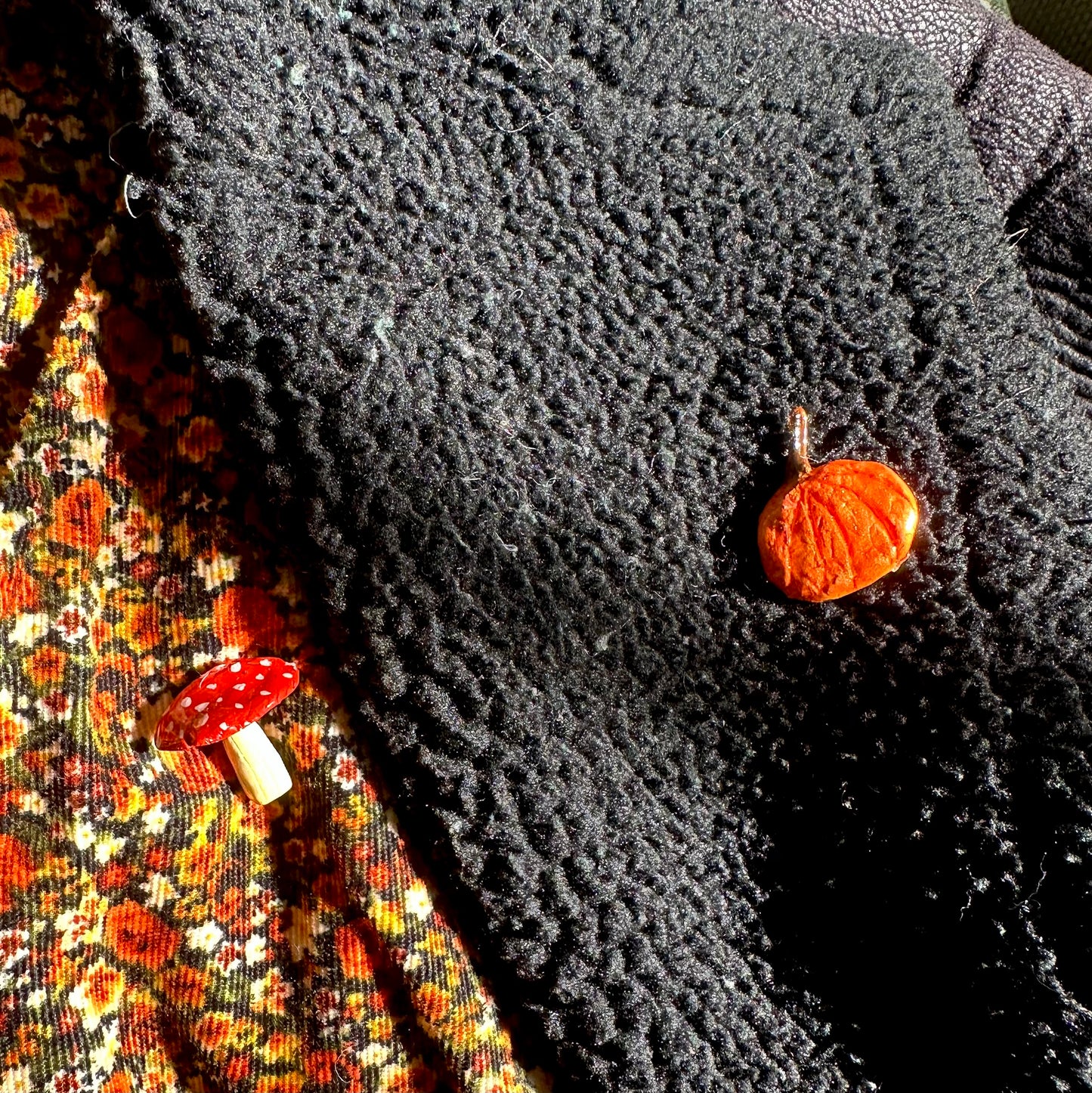 Pumpkin hand made clay pin