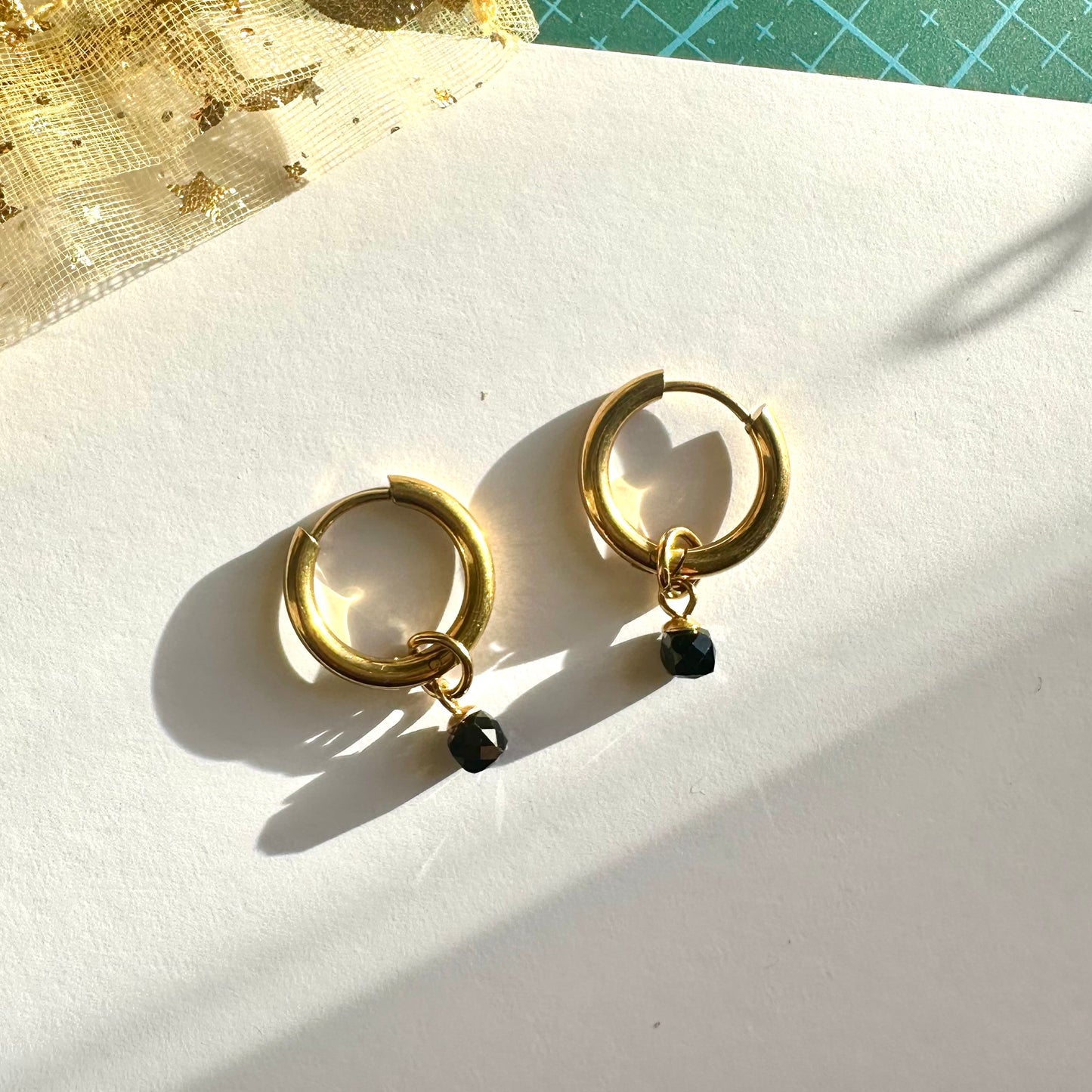 Black Crystal Detachable Charm Hoop Earrings