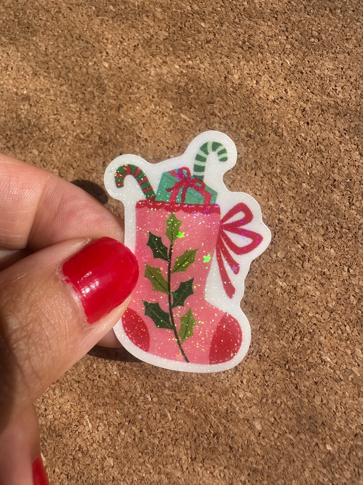 Christmas Stocking Vinyl Rainbow Glitter Sticker