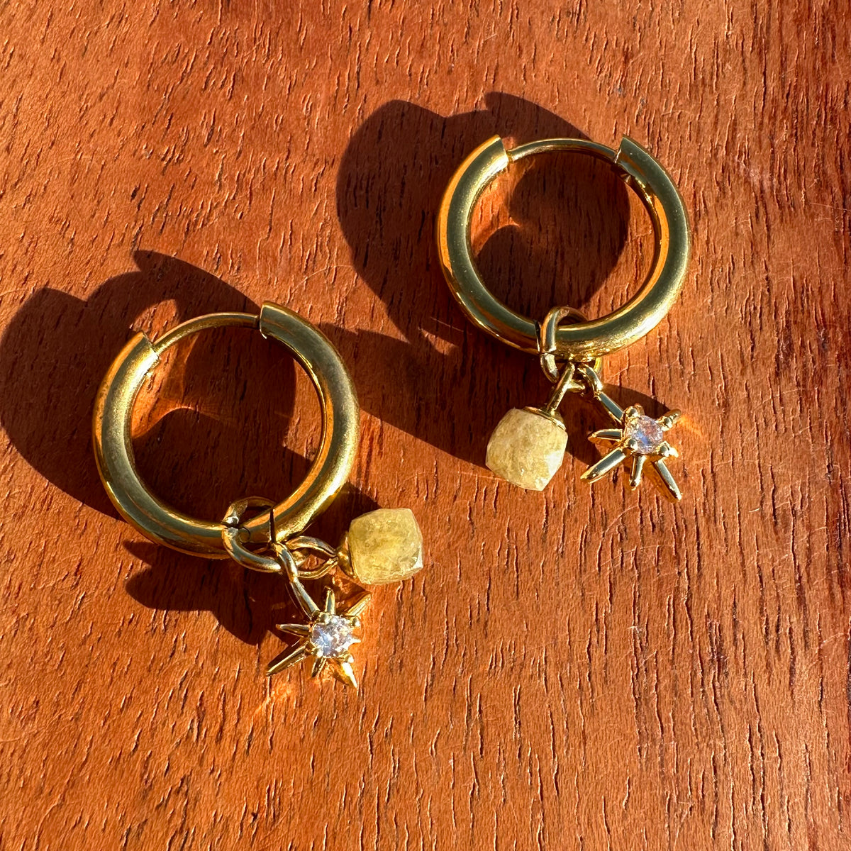 green “Night Court 18k gold Stars” Detachable Charm Hoop Earrings