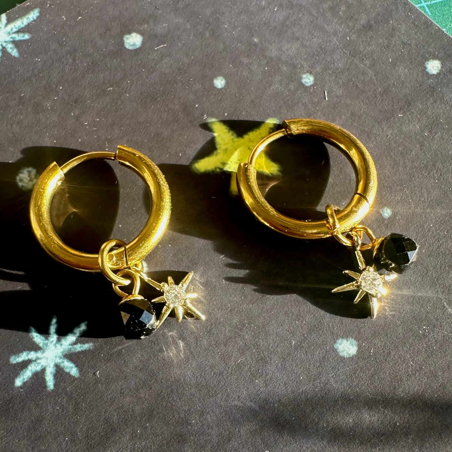 Black Crystal ✨ Midnight “Night Court Stars” Detachable Charm Hoop Earrings