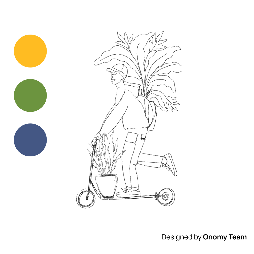 Balancing Too Many Plants on a Scooter Birthday Greeting Card
