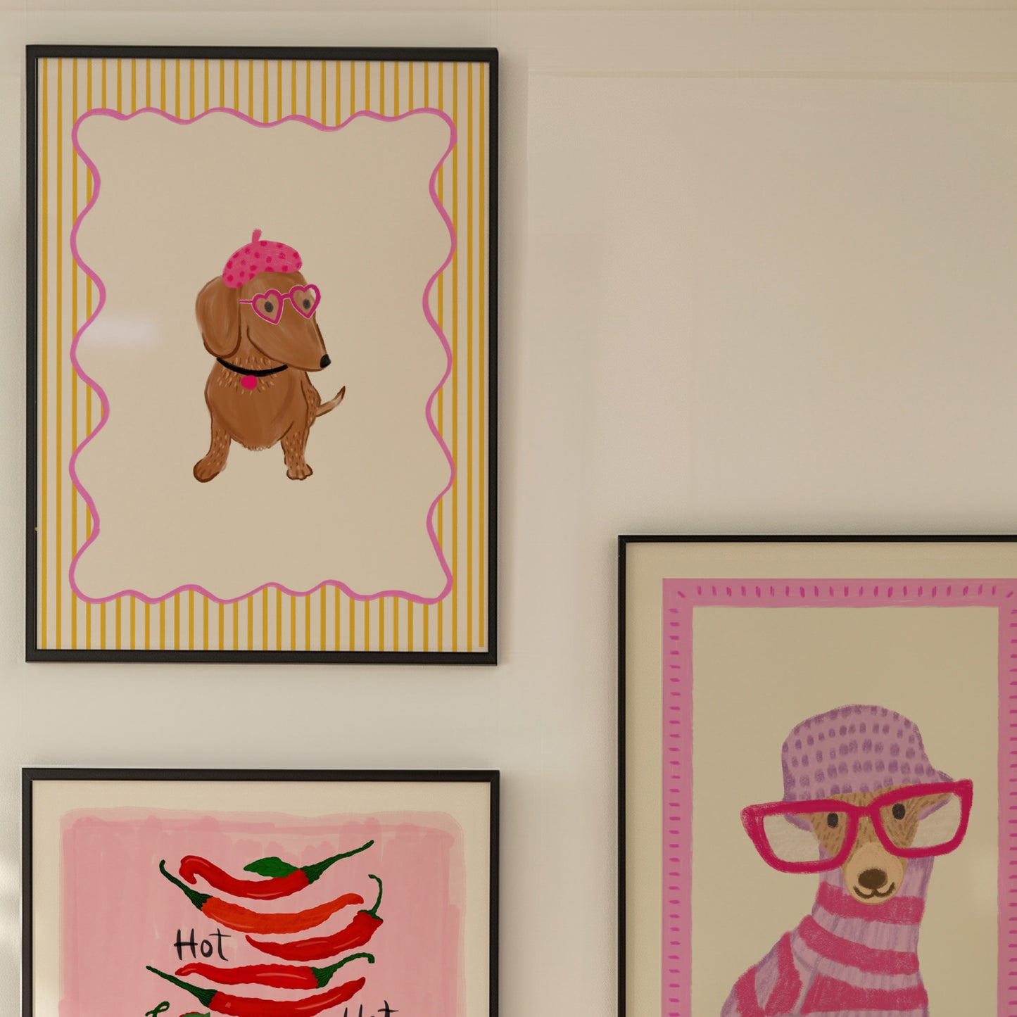 The Mundane Brighton Gift shop - Framed Beret Sausage Dog Art Print - Dog collection - gift for dog lovers - gift for her - gift for him - gift for birthday