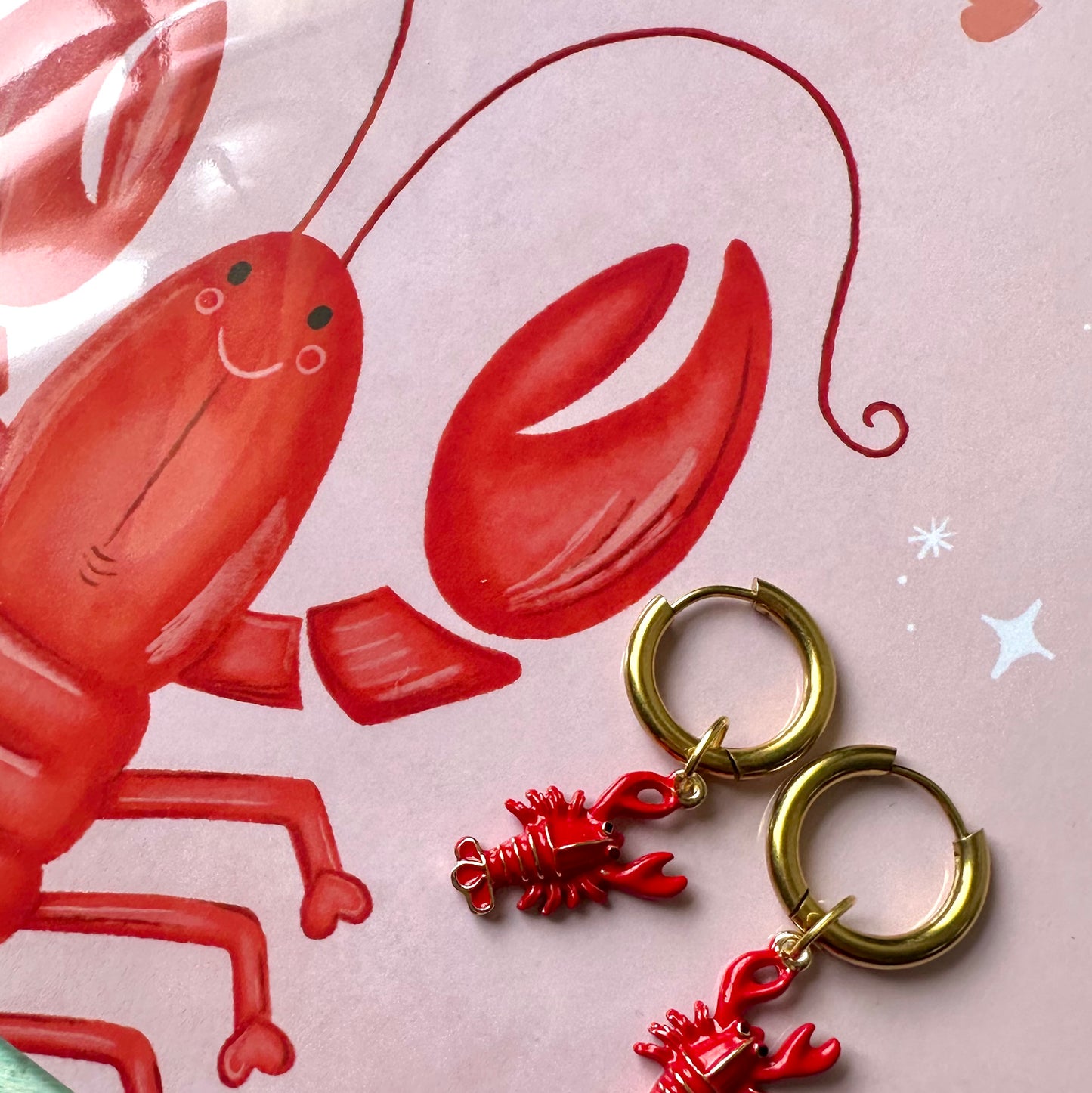 The Mundane Brighton Gift shop - Lobster earrings & art print gift set - Gifts for her - Gift for Valentines - gift for Birthday - 2