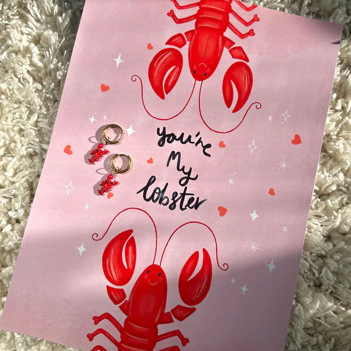 Lobster Gift Set - Earrings & A4 Art Print
