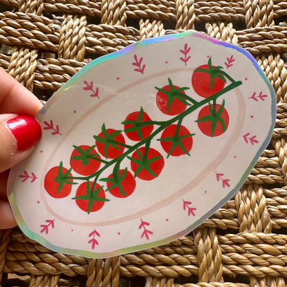 Tomato Plate Vinyl Holographic Sticker