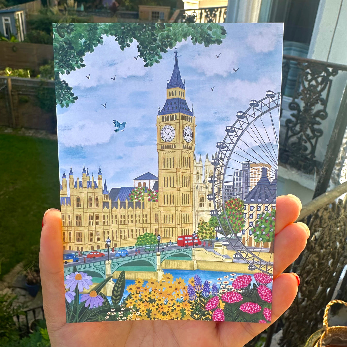 Big Ben South Bank Postcard - Illustrated London Souvenir