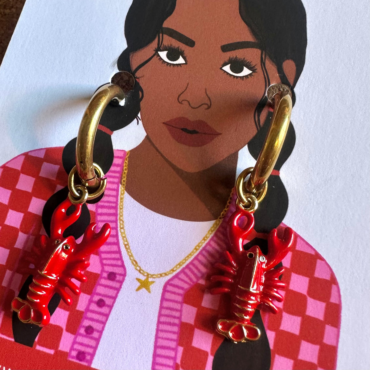 🦞 Lobster Coastal ✨ Detachable Enamel Charm Hoop Earrings