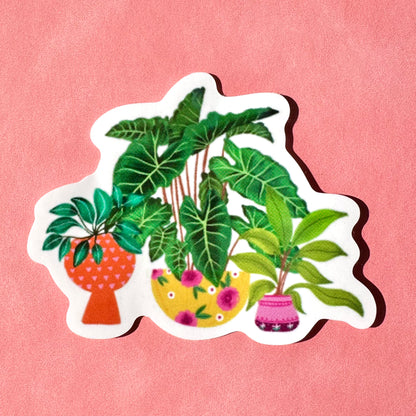 Sticker of potted plants on a pink background