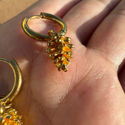 Gold Pine Cones Detachable Charm Hoop Earrings