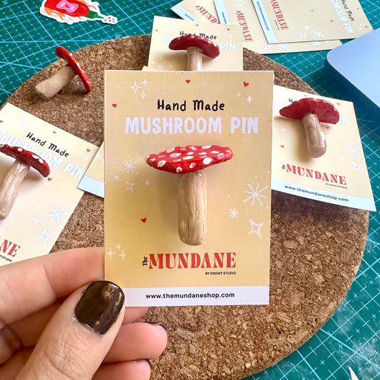 Mushroom hand made clay pin