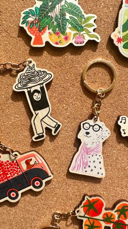 Book Worm Dalmatian Dog Wooden Keyring