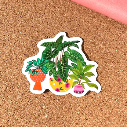 Sticker with potted plants on a cork surface