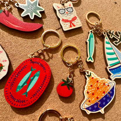 Fish Plate Wooden Keyring