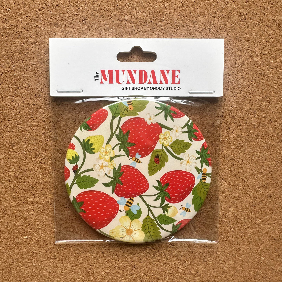 Strawberry & Small English Wildlife Pocket Mirror