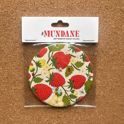 Strawberry & Small English Wildlife Pocket Mirror