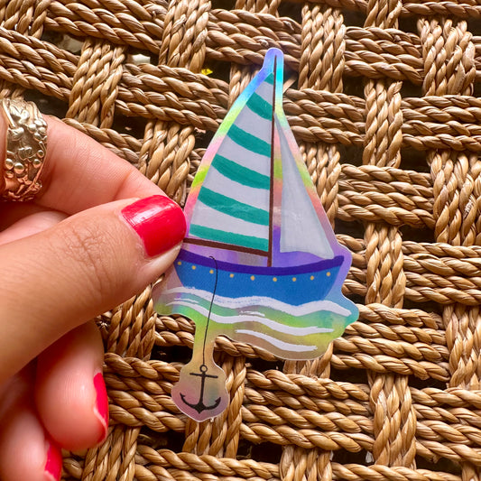 Sailing Boat Vinyl Holographic Sticker