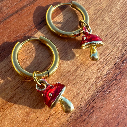 Mushroom 🍄  Detachable Enamel Charm Hoop Earrings