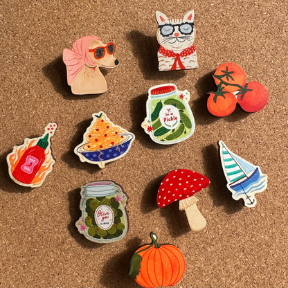 Cute Cat Wooden Pin