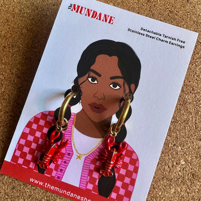 🦞 Lobster Coastal ✨ Detachable Enamel Charm Hoop Earrings