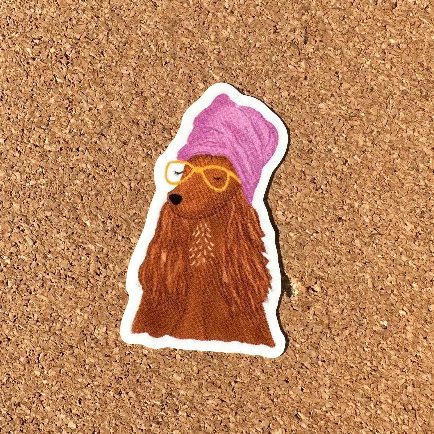 Dog in pink bath hat Vinyl Sticker