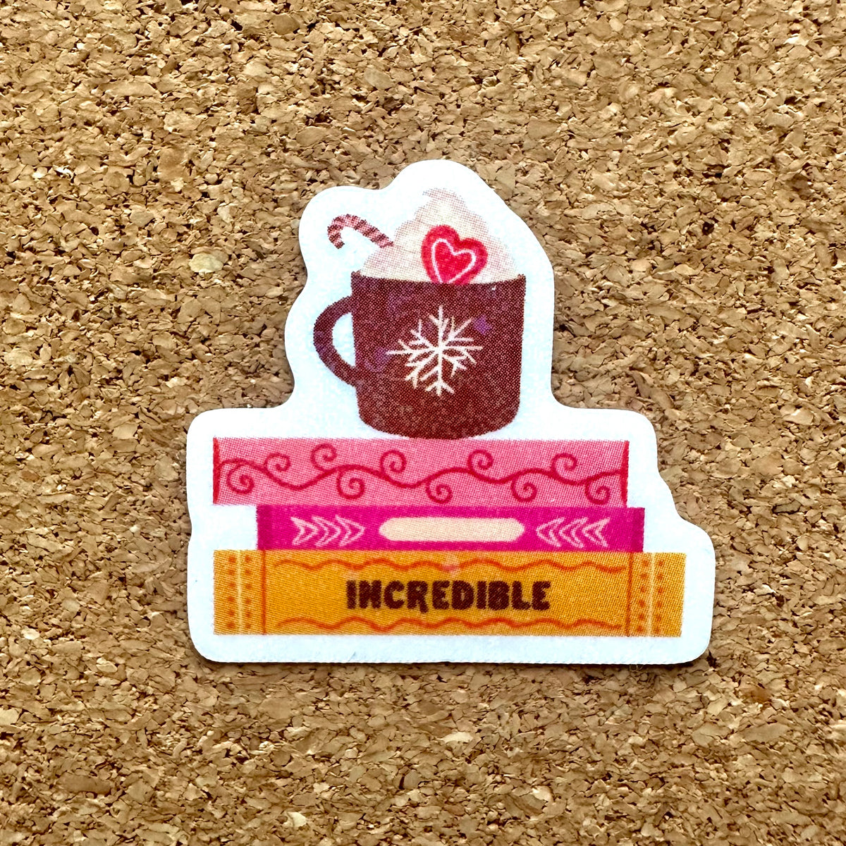 Book and Hot Chocolate Vinyl Rainbow Glitter Sticker