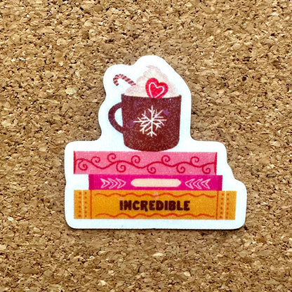 Book and Hot Chocolate Vinyl Rainbow Glitter Sticker