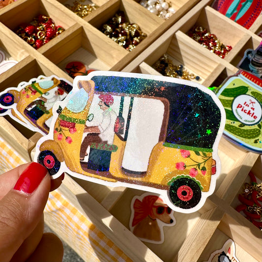 Tuck Tuck Driver Vinyl Rainbow Glitter Sticker