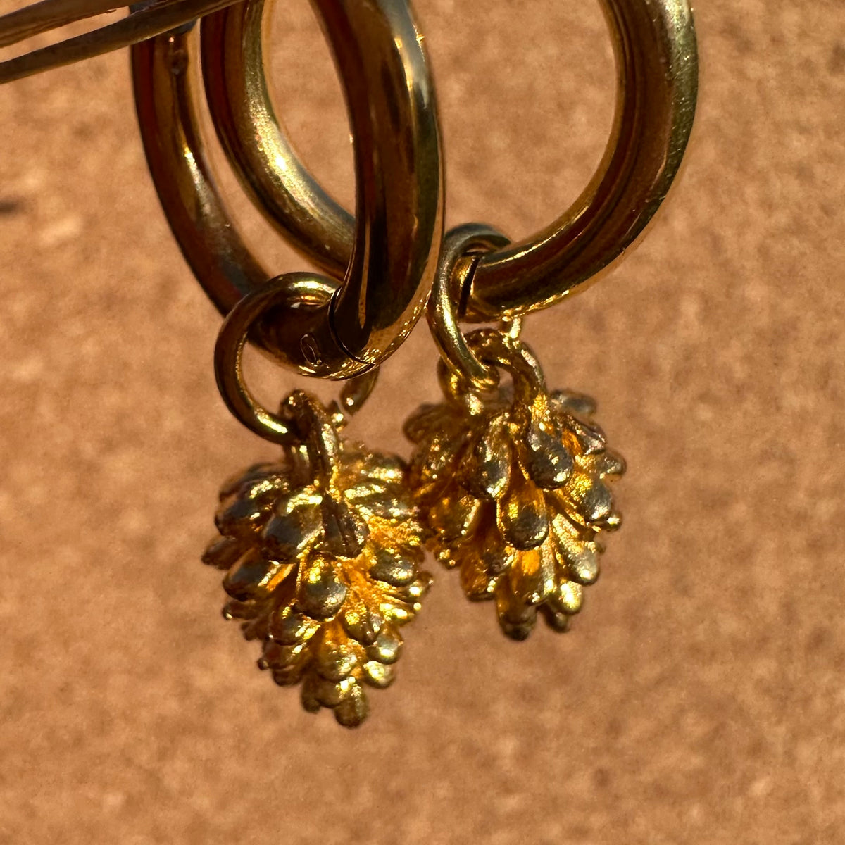 Gold Pine Cones Detachable Charm Hoop Earrings