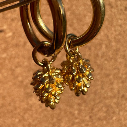 Gold Pine Cones Detachable Charm Hoop Earrings
