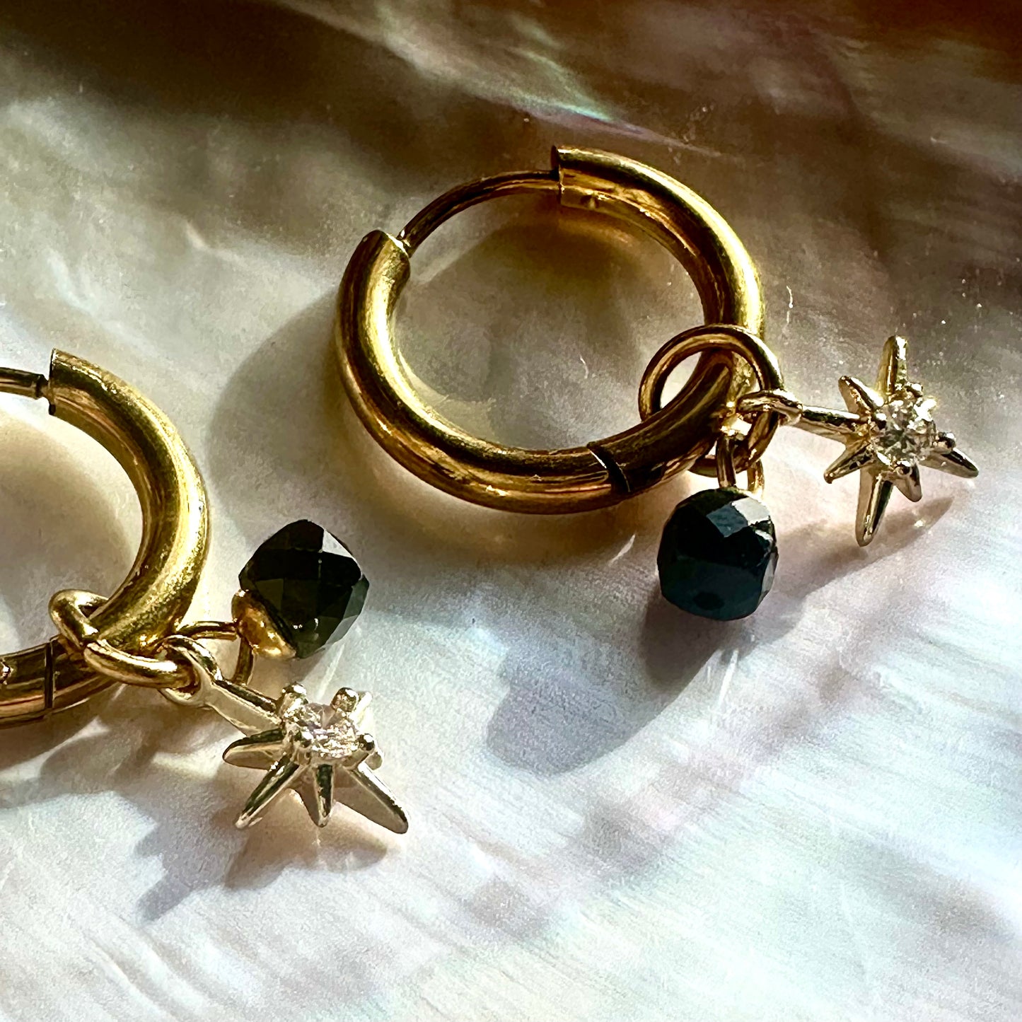 Black Crystal ✨ Midnight “Night Court Stars” Detachable Charm Hoop Earrings