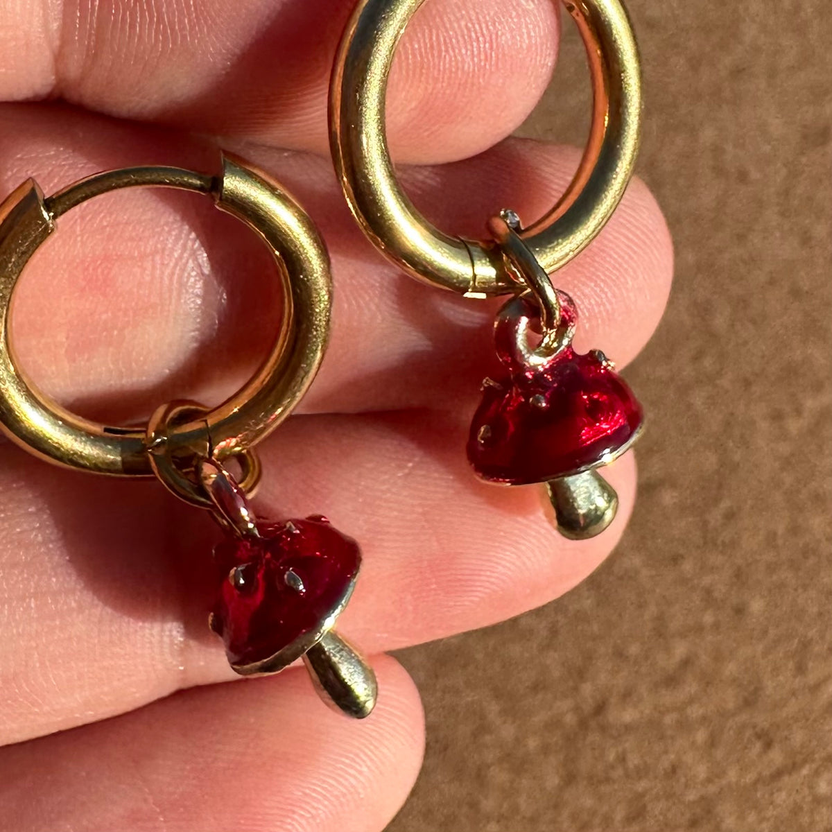 Mushroom 🍄  Detachable Enamel Charm Hoop Earrings