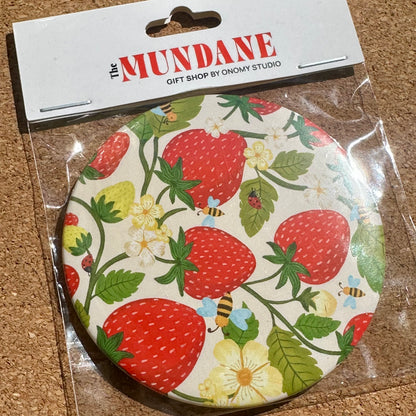 Strawberry & Small English Wildlife Pocket Mirror