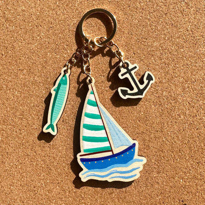 Nautical Ocean Wooden Keyring