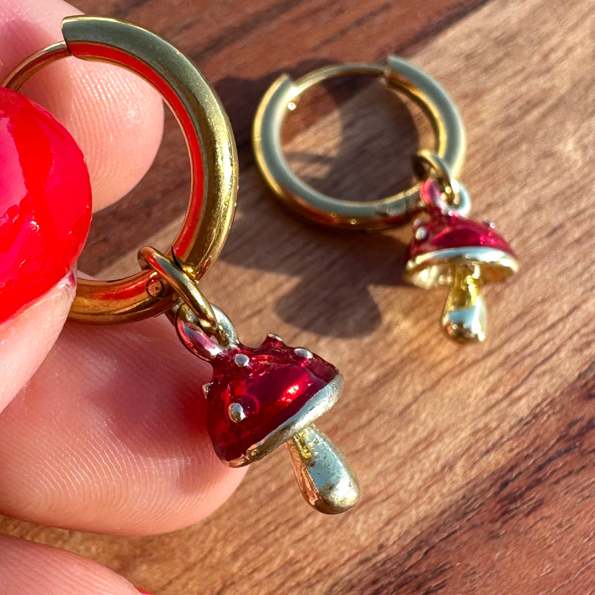 Mushroom 🍄  Detachable Enamel Charm Hoop Earrings