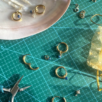 Aquamarine ✨ Midnight Blue “Night Court 18k gold Stars” Detachable Charm Hoop Earrings