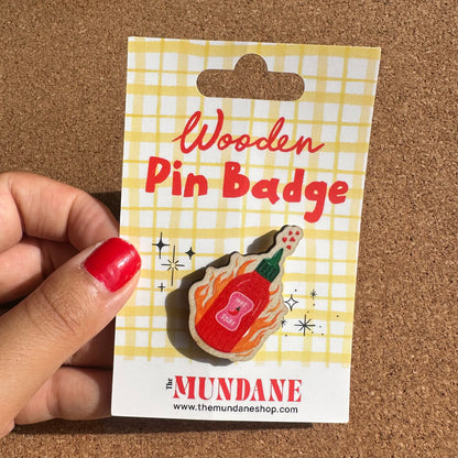 Hot Stuff Chilli Bottle Wooden Pin