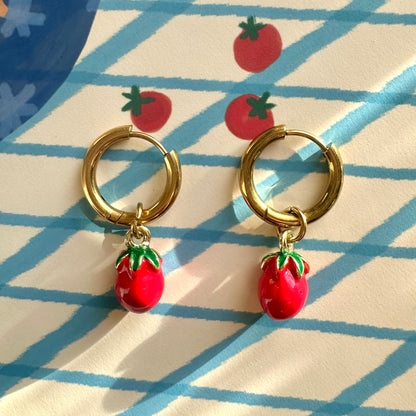 🍅 Tomato ✨ Detachable Enamel Charm Hoop Earrings