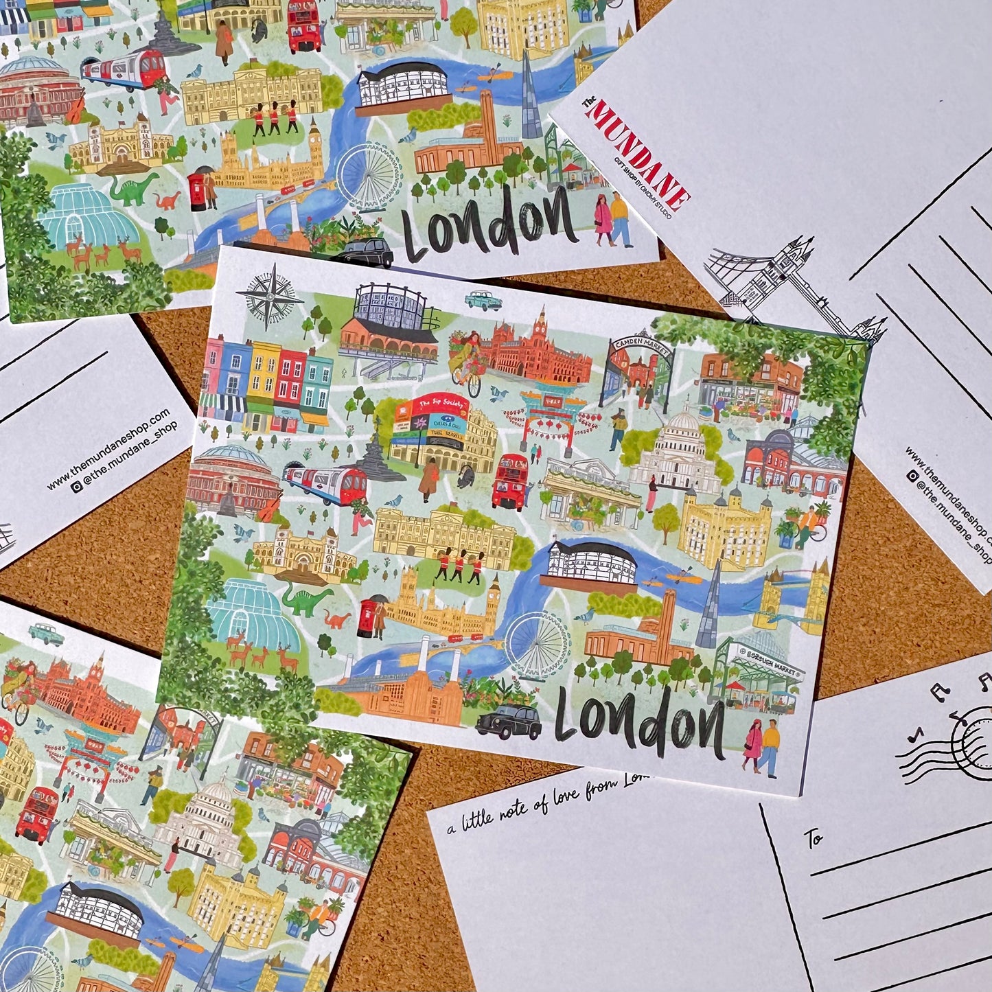 London Map Postcard - Illustrated London Souvenir