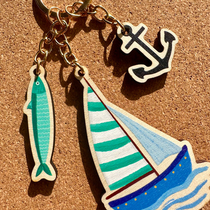 Nautical Ocean Wooden Keyring