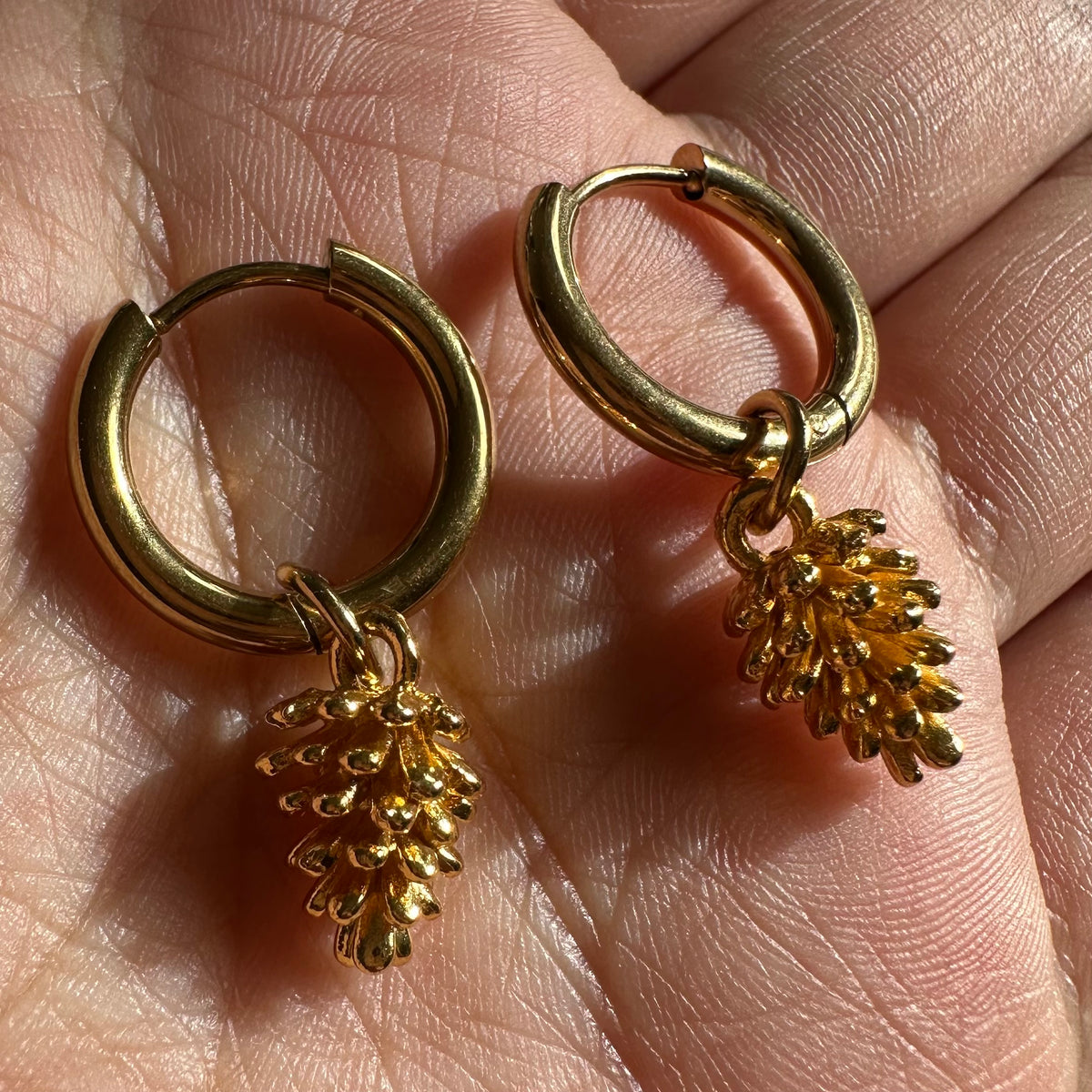 Gold Pine Cones Detachable Charm Hoop Earrings