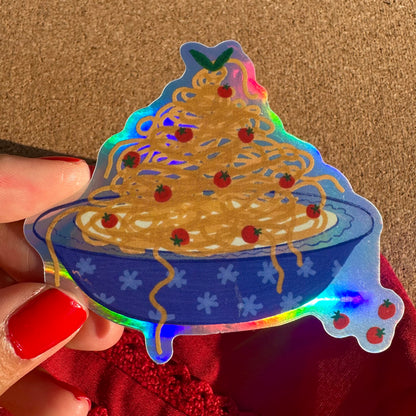 Bowl of Tomato Spaghetti Vinyl Holographic Sticker