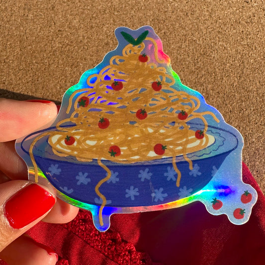 Bowl of Tomato Spaghetti Vinyl Holographic Sticker