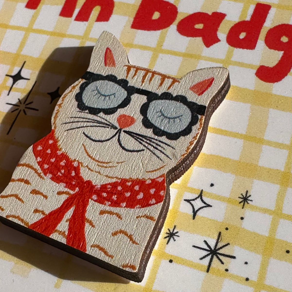 Cute Cat Wooden Pin