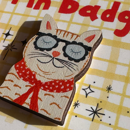 Cute Cat Wooden Pin