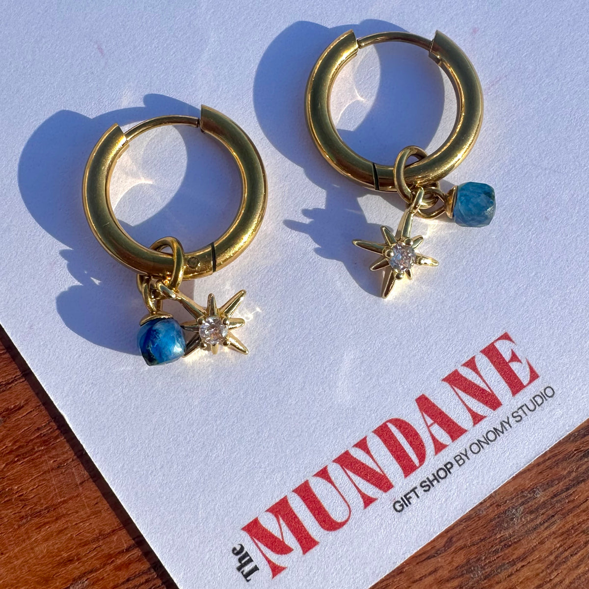 Aquamarine ✨ Midnight Blue “Night Court 18k gold Stars” Detachable Charm Hoop Earrings