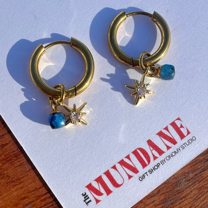 Aquamarine ✨ Midnight Blue “Night Court 18k gold Stars” Detachable Charm Hoop Earrings