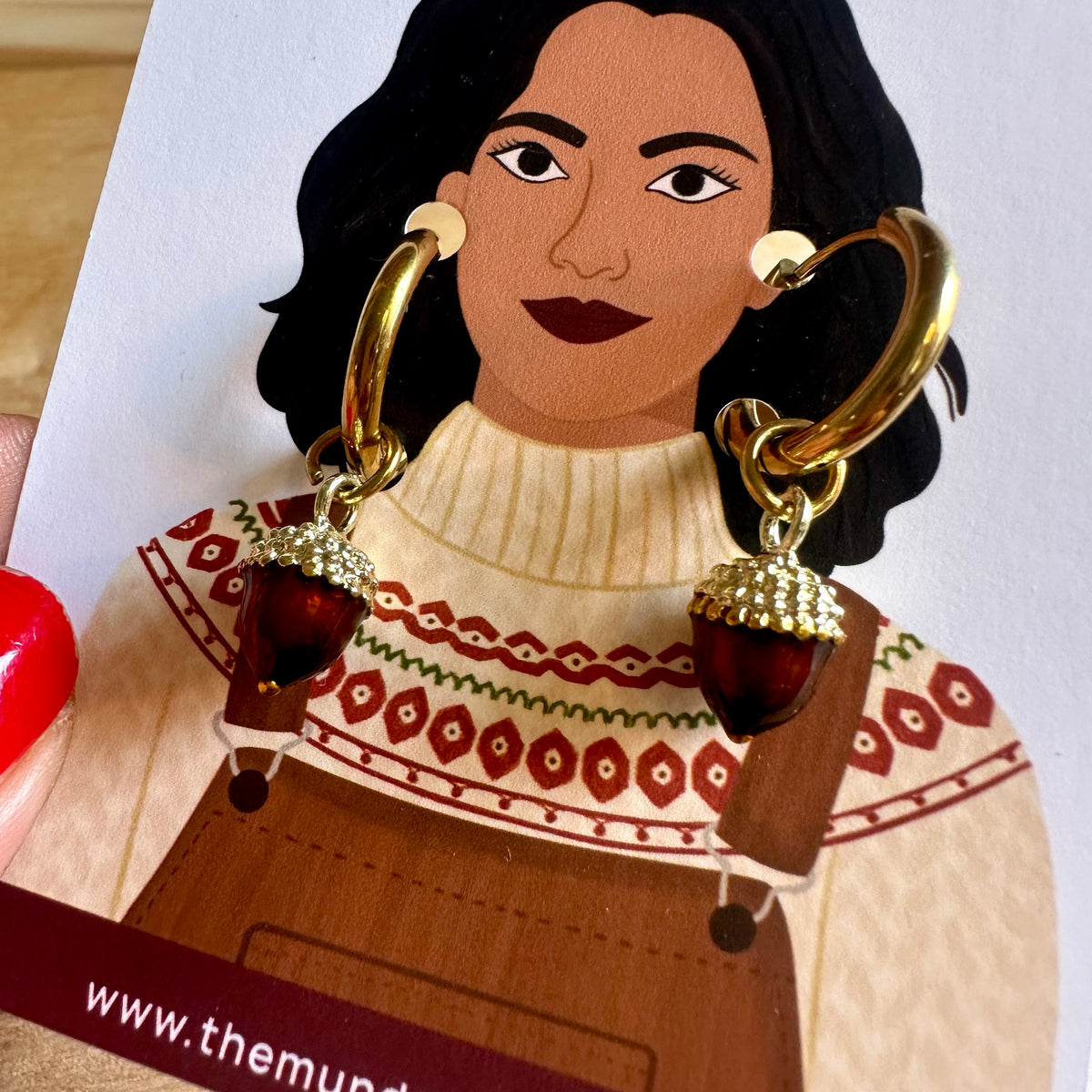 Autumn Acorn 🍂 Detachable Enamel Charm Hoop Earrings