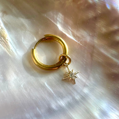 ✨ 18K Gold Rhinestone Star Charm Detachable Charm Hoop Earrings